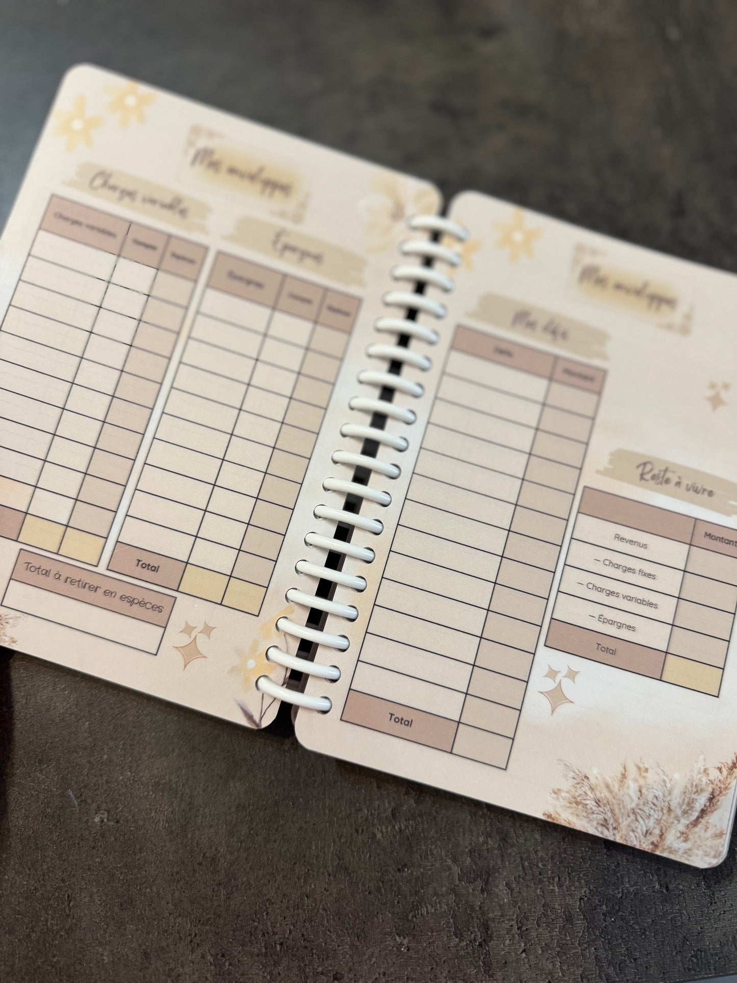 Budget Planner A5 12 mois Beige Fleuri