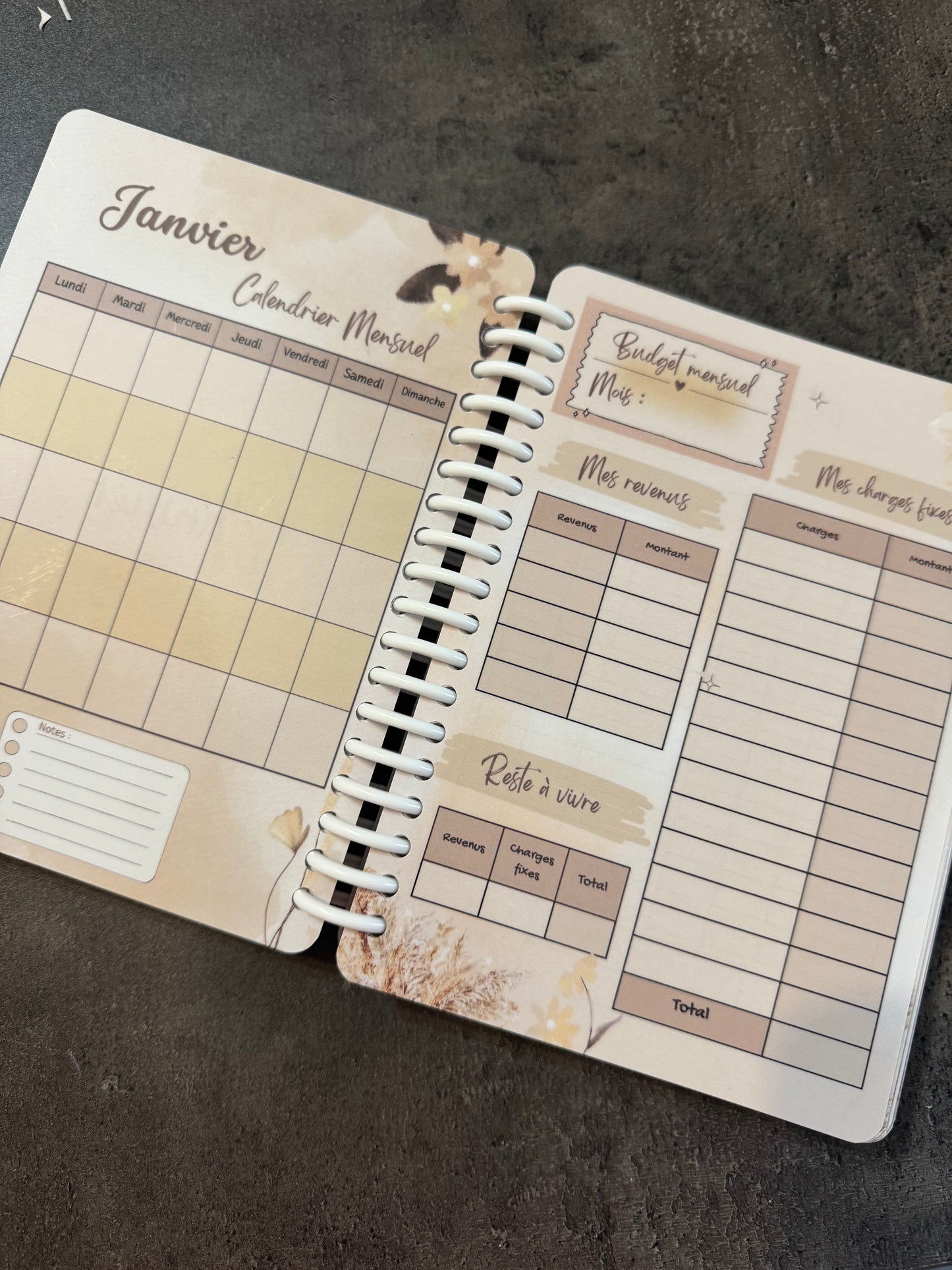 Budget Planner A5 12 mois Beige Fleuri
