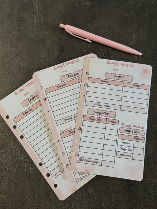 3 Fiches Budgétaires Rose 🌸